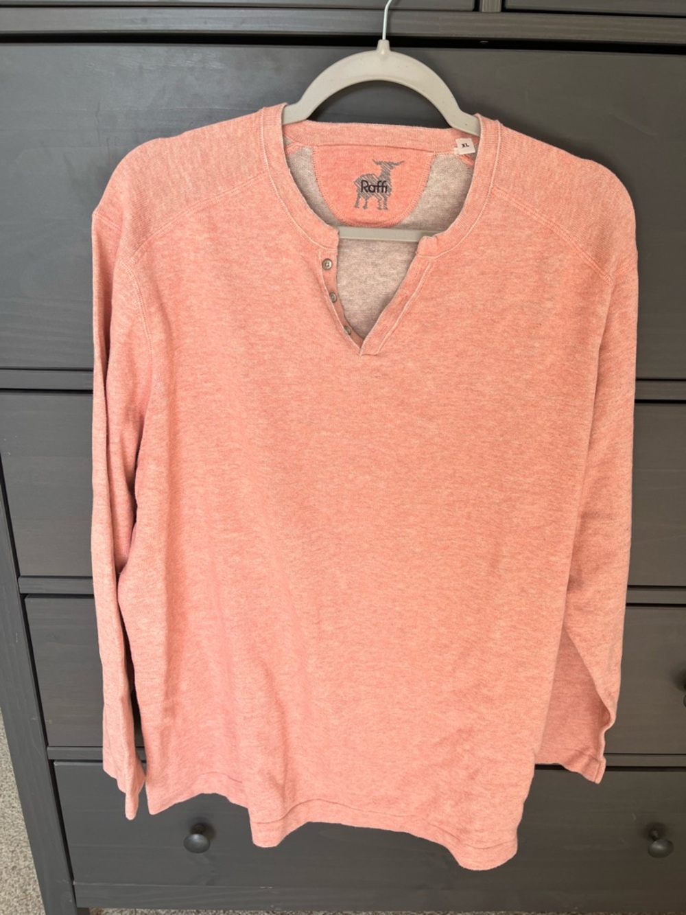 Raffi Heathered Salmon Reversible Venley Henley Shirt Sz XL